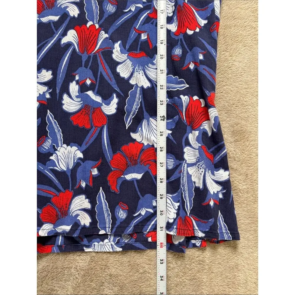 J.Crew V-Neck Tunic Top XL Blue Red White 3/4 Sleeve Cotton Swim Patriotic